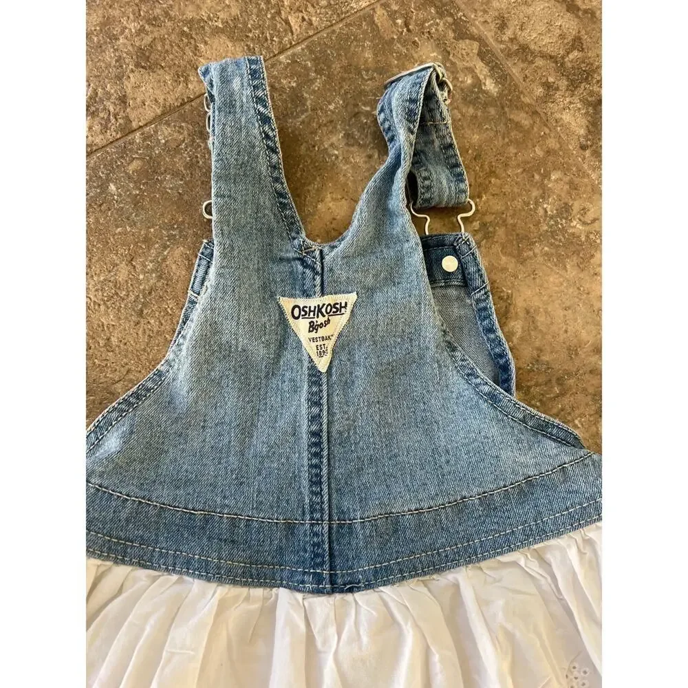 OshKosh B'gosh Denim Bib White Eyelet Dress, Girls 4T